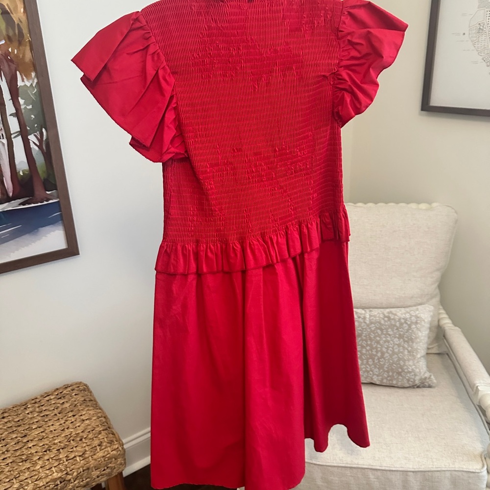 Chic Red Ruffled Mini Dress - Picture 4 of 5